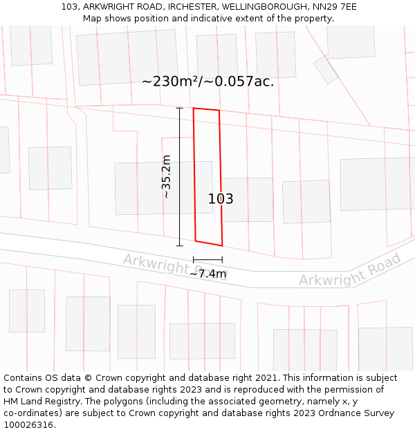 103, ARKWRIGHT ROAD, IRCHESTER, WELLINGBOROUGH, NN29 7EE: Plot and title map