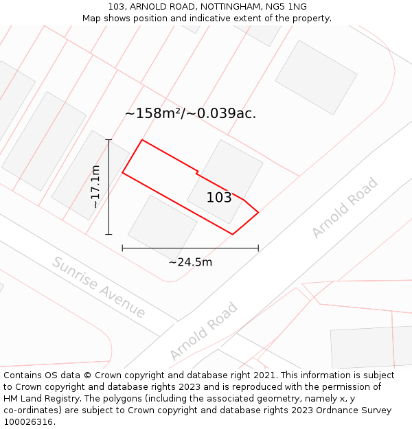 103, ARNOLD ROAD, NOTTINGHAM, NG5 1NG: Plot and title map