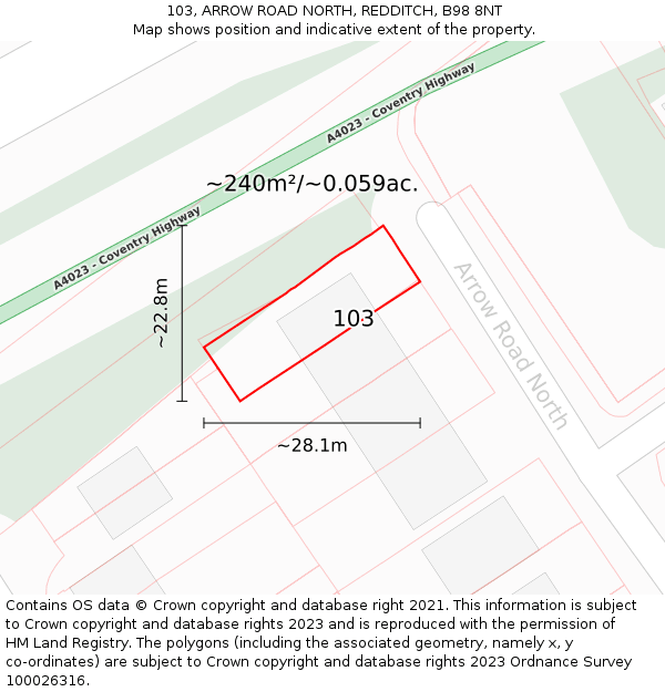 103, ARROW ROAD NORTH, REDDITCH, B98 8NT: Plot and title map