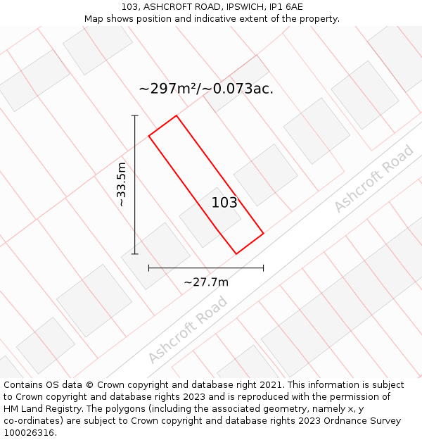 103, ASHCROFT ROAD, IPSWICH, IP1 6AE: Plot and title map