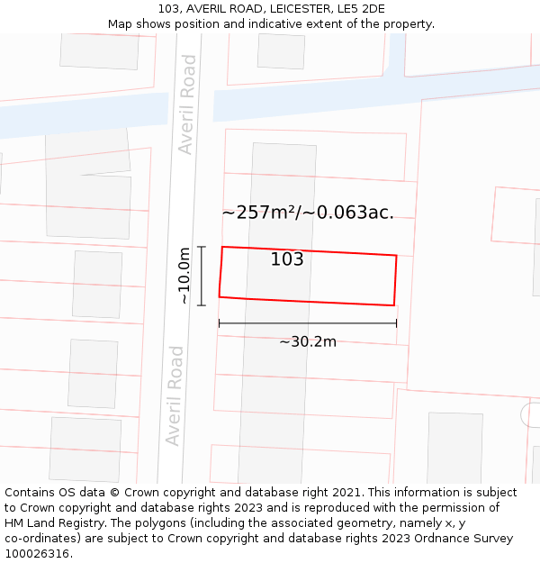 103, AVERIL ROAD, LEICESTER, LE5 2DE: Plot and title map