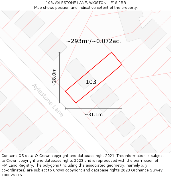 103, AYLESTONE LANE, WIGSTON, LE18 1BB: Plot and title map