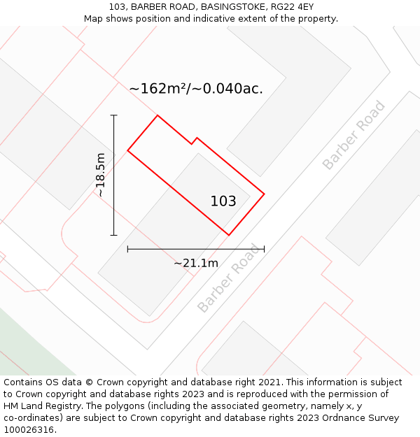 103, BARBER ROAD, BASINGSTOKE, RG22 4EY: Plot and title map
