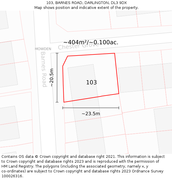 103, BARNES ROAD, DARLINGTON, DL3 9DX: Plot and title map