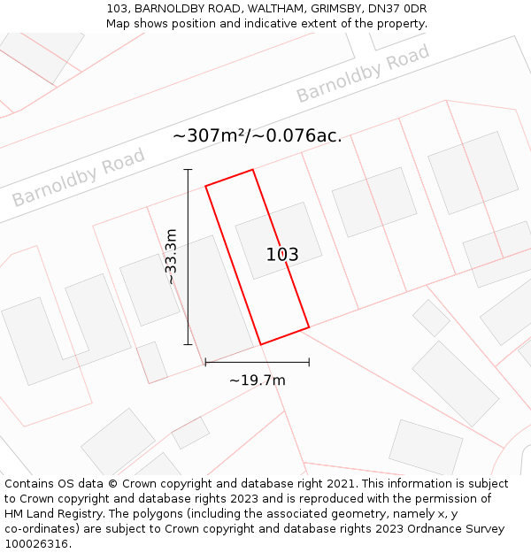 103, BARNOLDBY ROAD, WALTHAM, GRIMSBY, DN37 0DR: Plot and title map