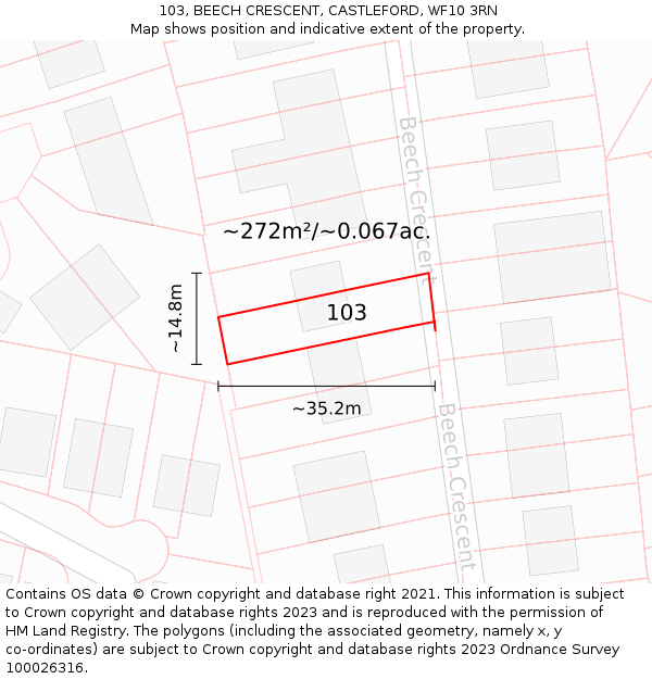 103, BEECH CRESCENT, CASTLEFORD, WF10 3RN: Plot and title map