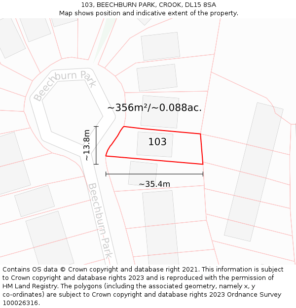 103, BEECHBURN PARK, CROOK, DL15 8SA: Plot and title map