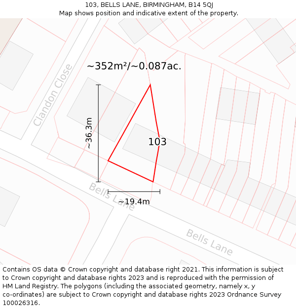 103, BELLS LANE, BIRMINGHAM, B14 5QJ: Plot and title map
