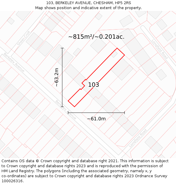 103, BERKELEY AVENUE, CHESHAM, HP5 2RS: Plot and title map