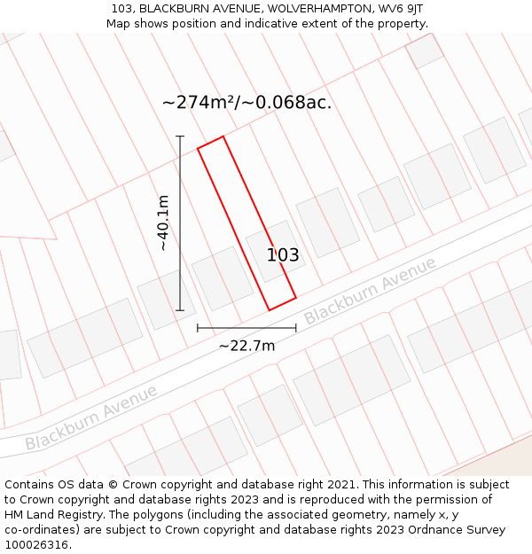 103, BLACKBURN AVENUE, WOLVERHAMPTON, WV6 9JT: Plot and title map