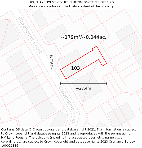 103, BLAKEHOLME COURT, BURTON-ON-TRENT, DE14 2QJ: Plot and title map