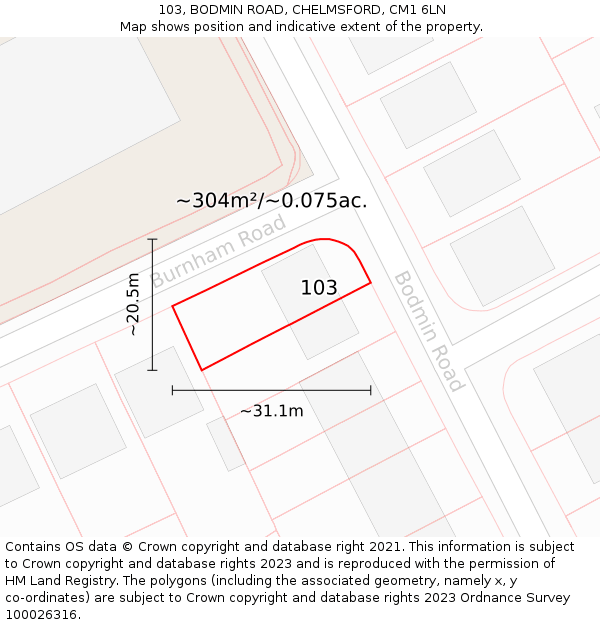 103, BODMIN ROAD, CHELMSFORD, CM1 6LN: Plot and title map