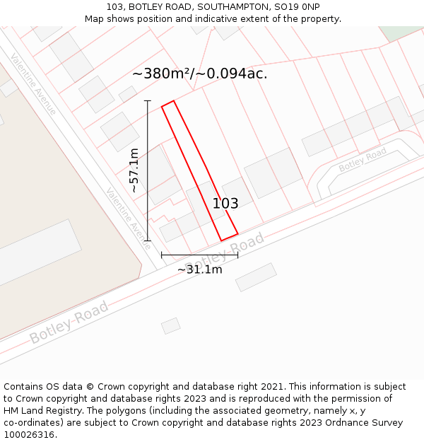 103, BOTLEY ROAD, SOUTHAMPTON, SO19 0NP: Plot and title map