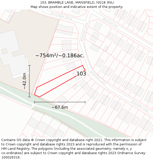 103, BRAMBLE LANE, MANSFIELD, NG18 3NU: Plot and title map