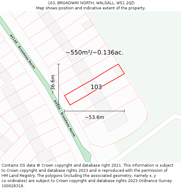 103, BROADWAY NORTH, WALSALL, WS1 2QD: Plot and title map