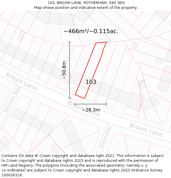 103, BROOM LANE, ROTHERHAM, S60 3EN: Plot and title map