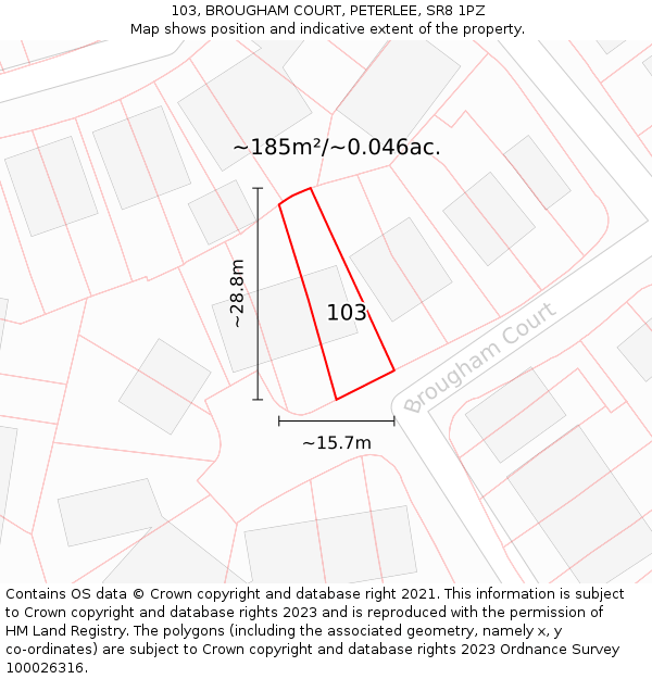 103, BROUGHAM COURT, PETERLEE, SR8 1PZ: Plot and title map