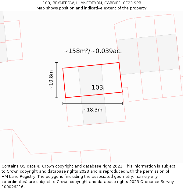 103, BRYNFEDW, LLANEDEYRN, CARDIFF, CF23 9PR: Plot and title map