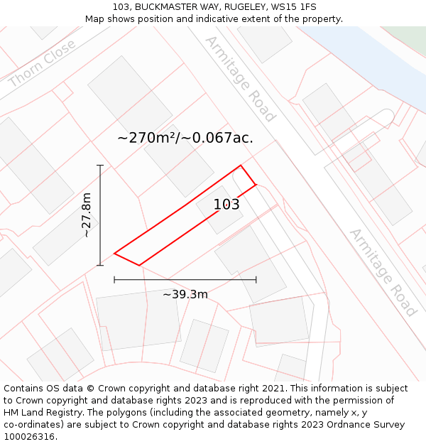 103, BUCKMASTER WAY, RUGELEY, WS15 1FS: Plot and title map