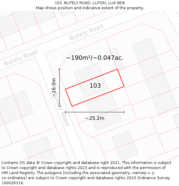 103, BUTELY ROAD, LUTON, LU4 9EW: Plot and title map