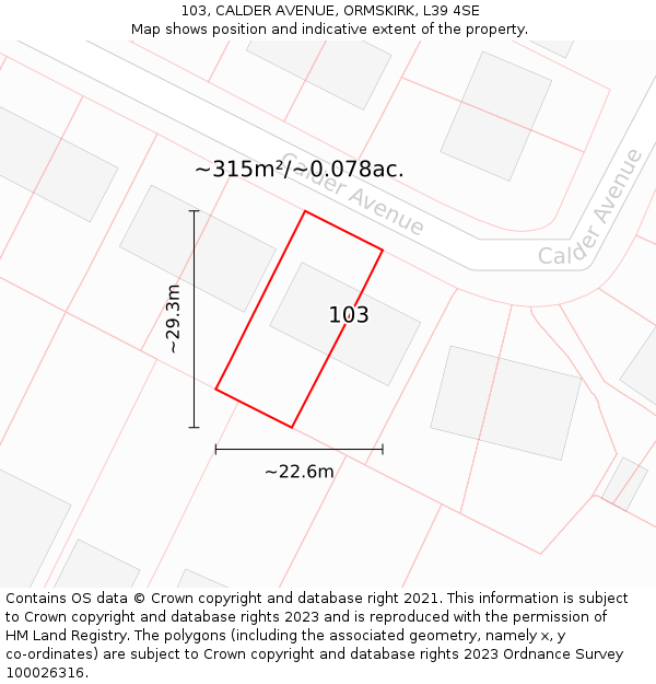 103, CALDER AVENUE, ORMSKIRK, L39 4SE: Plot and title map