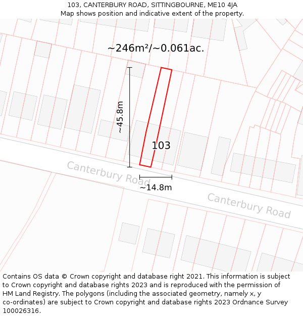 103, CANTERBURY ROAD, SITTINGBOURNE, ME10 4JA: Plot and title map