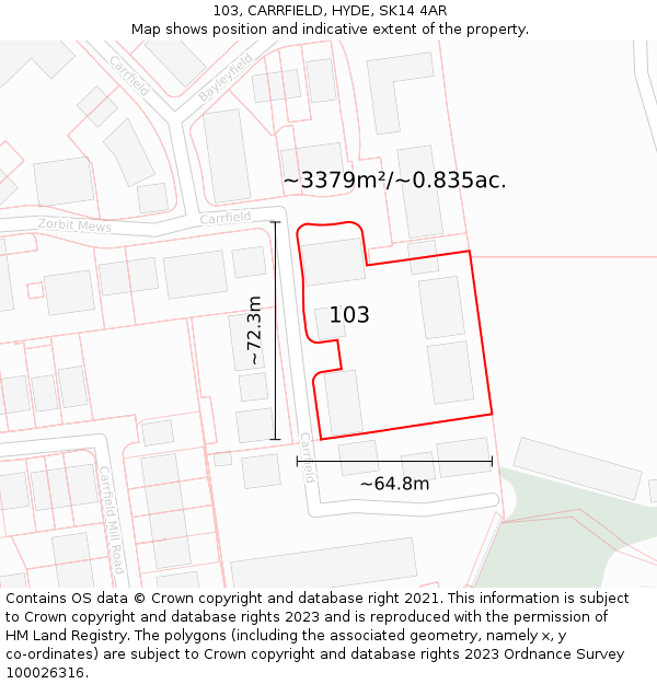 103, CARRFIELD, HYDE, SK14 4AR: Plot and title map
