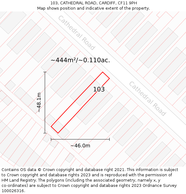 103, CATHEDRAL ROAD, CARDIFF, CF11 9PH: Plot and title map