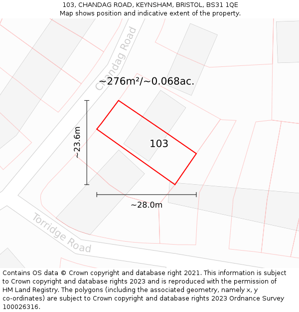 103, CHANDAG ROAD, KEYNSHAM, BRISTOL, BS31 1QE: Plot and title map