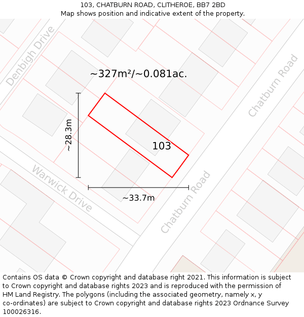 103, CHATBURN ROAD, CLITHEROE, BB7 2BD: Plot and title map