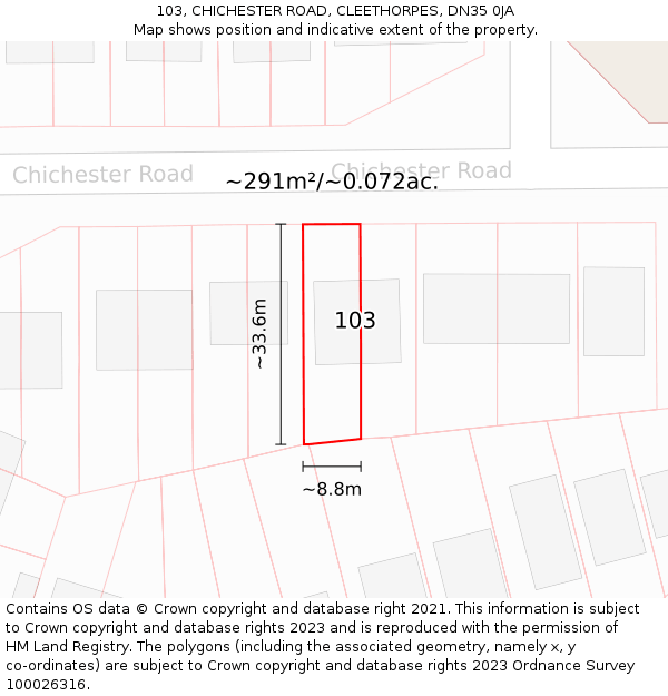 103, CHICHESTER ROAD, CLEETHORPES, DN35 0JA: Plot and title map