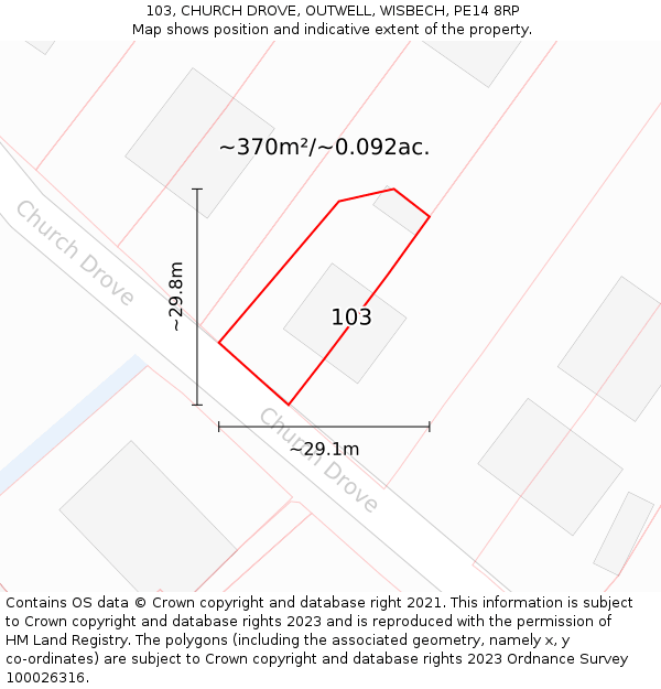 103, CHURCH DROVE, OUTWELL, WISBECH, PE14 8RP: Plot and title map
