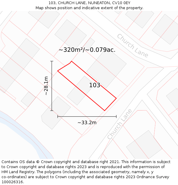 103, CHURCH LANE, NUNEATON, CV10 0EY: Plot and title map