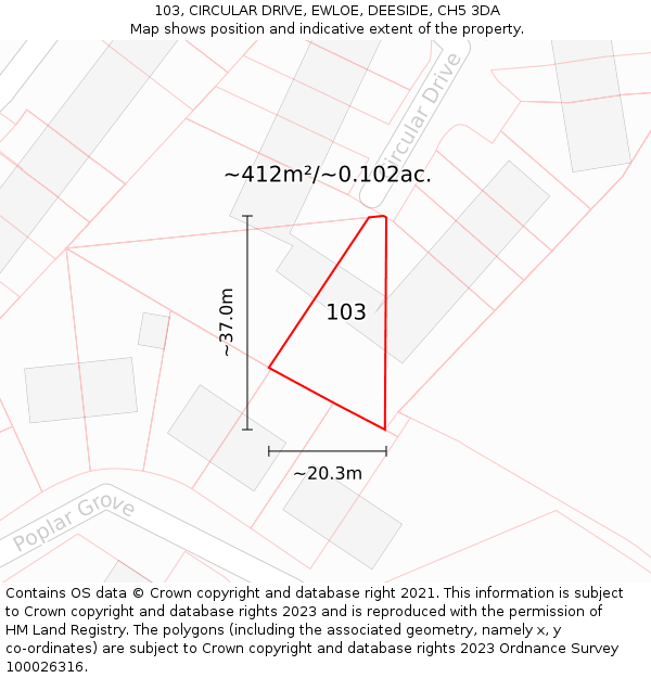 103, CIRCULAR DRIVE, EWLOE, DEESIDE, CH5 3DA: Plot and title map