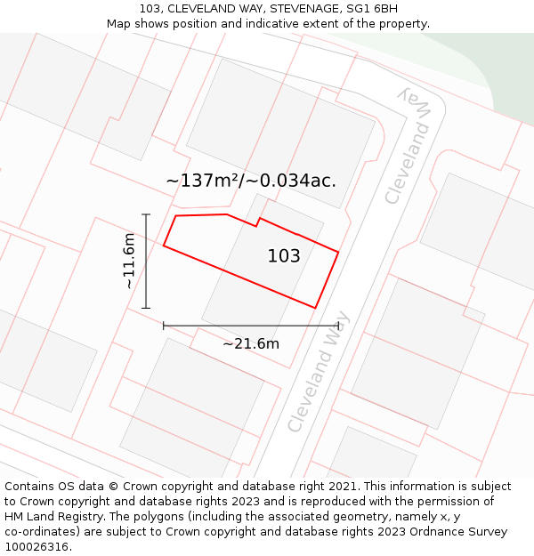 103, CLEVELAND WAY, STEVENAGE, SG1 6BH: Plot and title map
