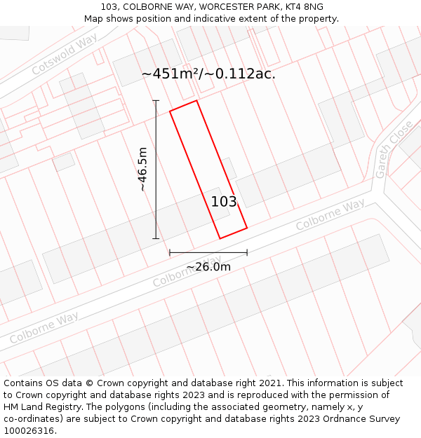 103, COLBORNE WAY, WORCESTER PARK, KT4 8NG: Plot and title map