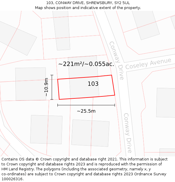 103, CONWAY DRIVE, SHREWSBURY, SY2 5UL: Plot and title map