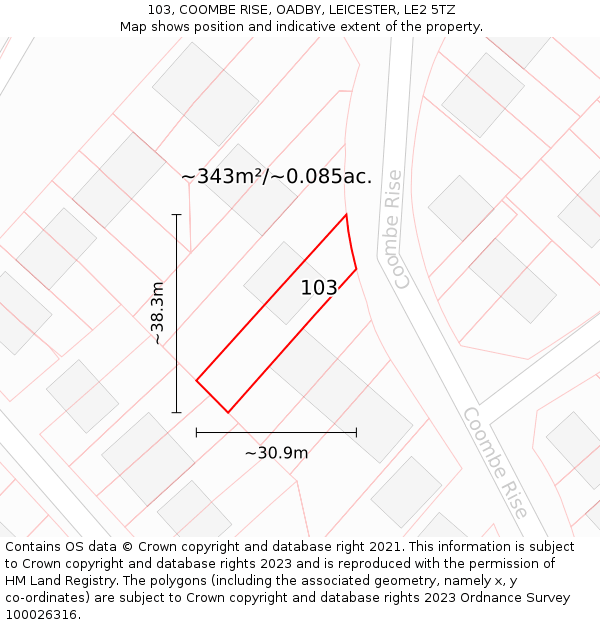 103, COOMBE RISE, OADBY, LEICESTER, LE2 5TZ: Plot and title map