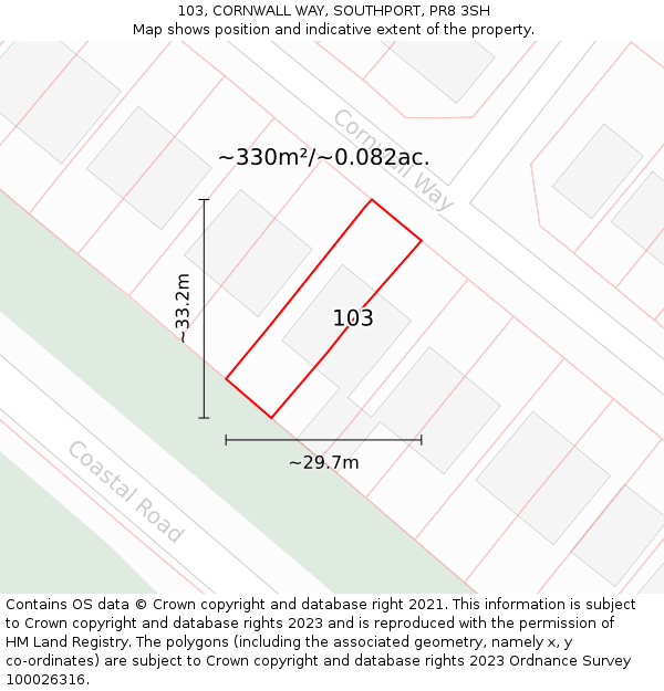 103, CORNWALL WAY, SOUTHPORT, PR8 3SH: Plot and title map
