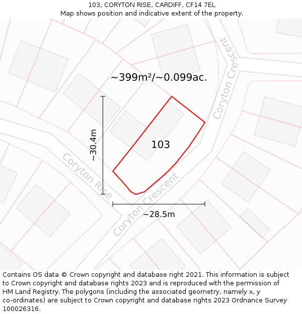 103, CORYTON RISE, CARDIFF, CF14 7EL: Plot and title map