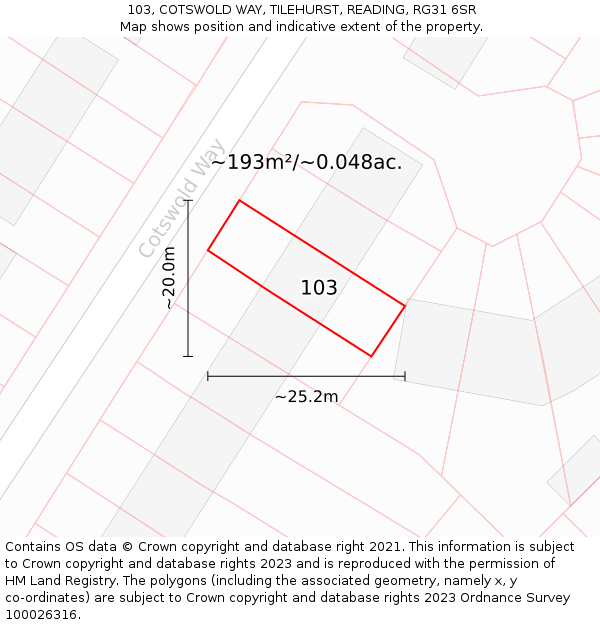 103, COTSWOLD WAY, TILEHURST, READING, RG31 6SR: Plot and title map