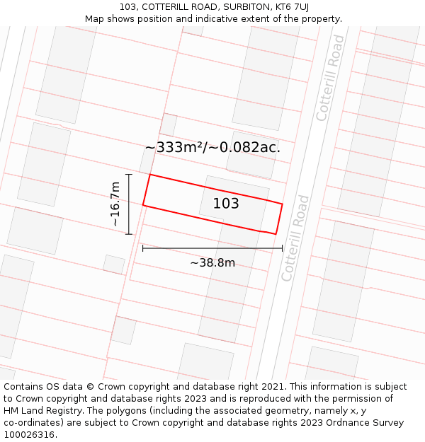 103, COTTERILL ROAD, SURBITON, KT6 7UJ: Plot and title map