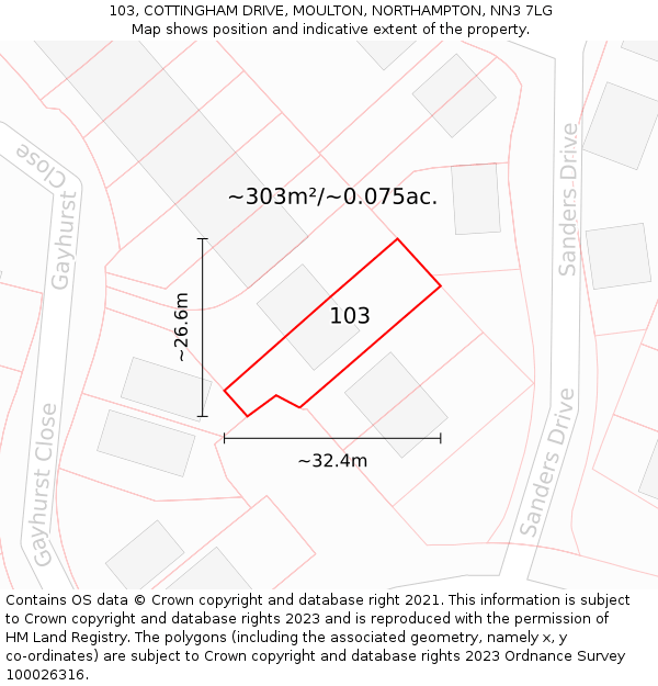 103, COTTINGHAM DRIVE, MOULTON, NORTHAMPTON, NN3 7LG: Plot and title map