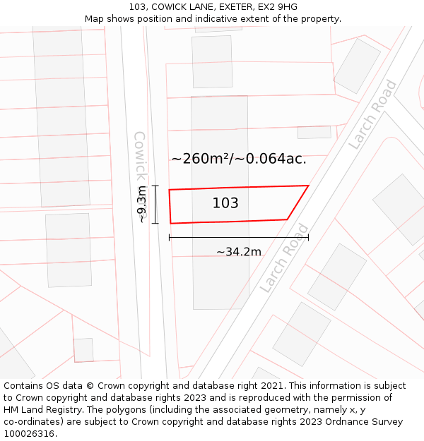 103, COWICK LANE, EXETER, EX2 9HG: Plot and title map