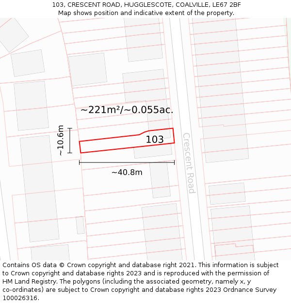 103, CRESCENT ROAD, HUGGLESCOTE, COALVILLE, LE67 2BF: Plot and title map