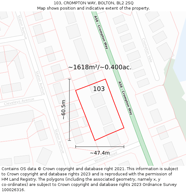 103, CROMPTON WAY, BOLTON, BL2 2SQ: Plot and title map