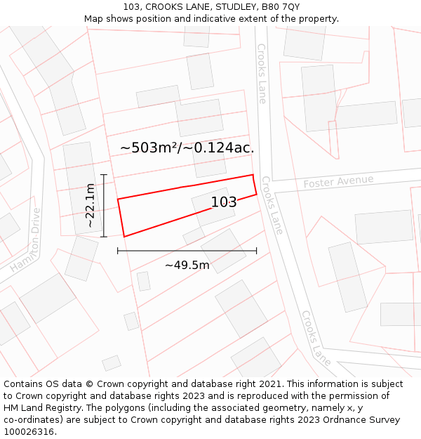 103, CROOKS LANE, STUDLEY, B80 7QY: Plot and title map