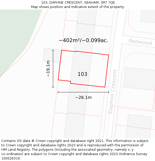 103, DAPHNE CRESCENT, SEAHAM, SR7 7QE: Plot and title map