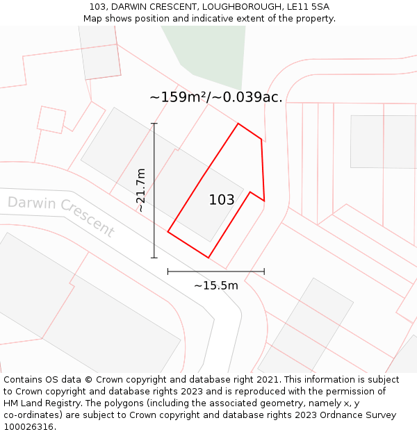 103, DARWIN CRESCENT, LOUGHBOROUGH, LE11 5SA: Plot and title map
