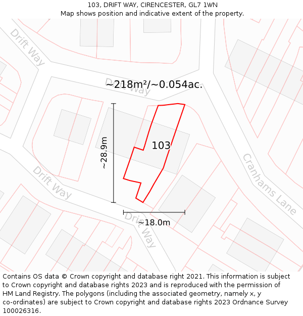 103, DRIFT WAY, CIRENCESTER, GL7 1WN: Plot and title map